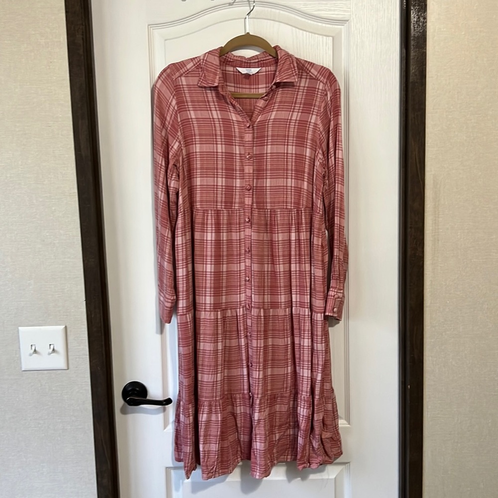Pink Plaid Button Down Dress